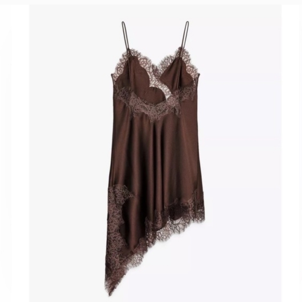 ZARA ASYMMETRIC LACE DRESS Brown Chocolate - Picture 16 of 16